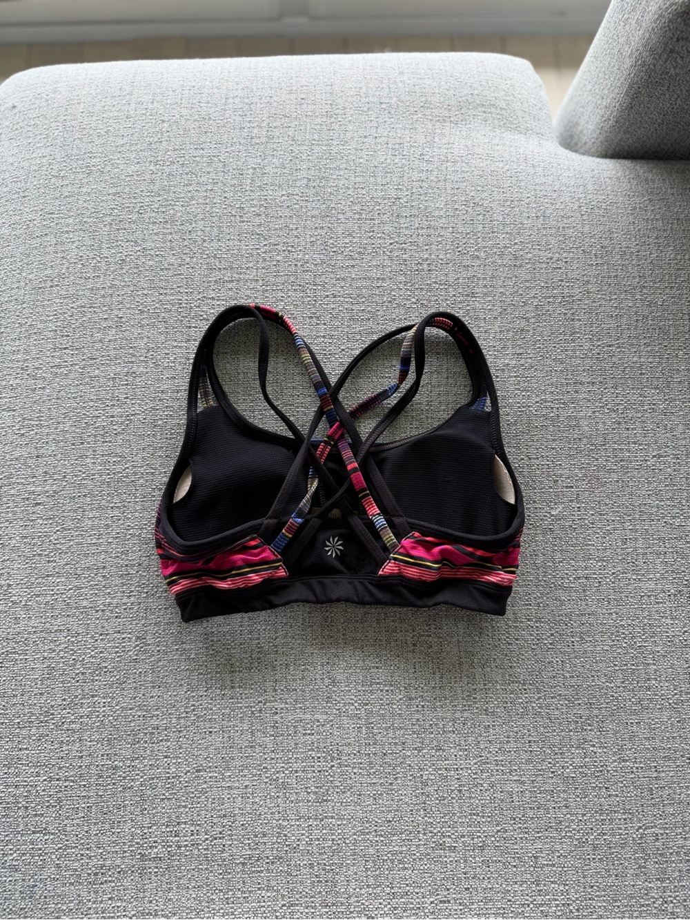 Athleta Black Sports‎ Bra with Pink and Multicolor Straps